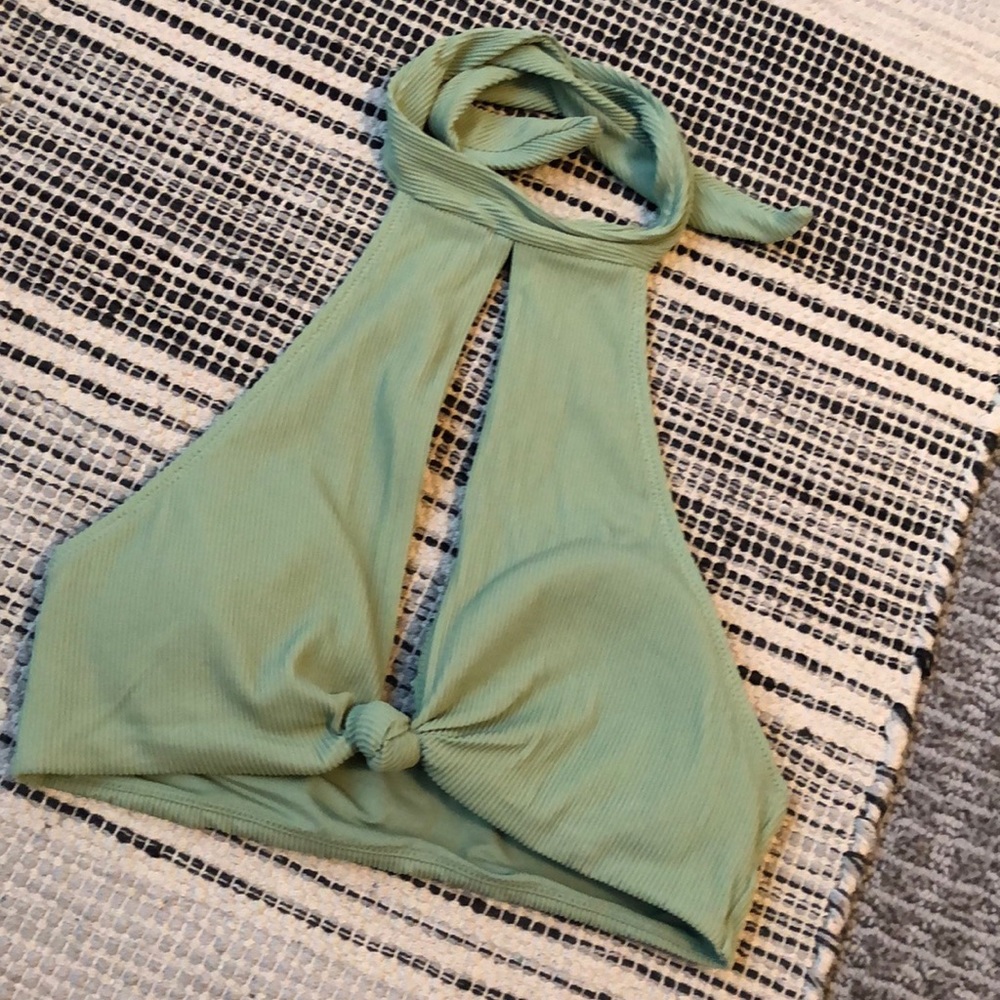 NWT high neck halter ribbed bikini top